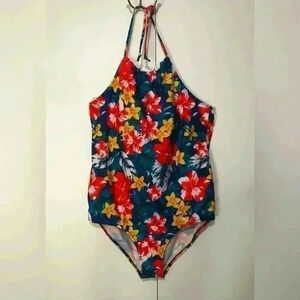Ekouaer Tropical Floral One Piece Halter Top Swimsuit Beach Vacation Size XL NWT